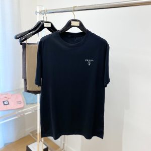 プラダ ロゴエンブロイダリー コットン Tシャツ ブラック FS194