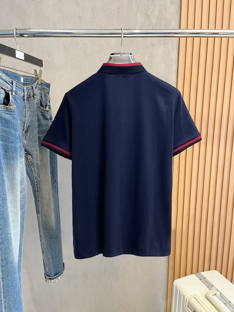 グッチ カラーリブ&ビー刺繍 コットン ポロシャツ ネイビー FS212 - 画像 (2)