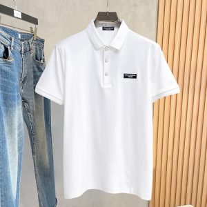 ドルチェ＆ガッバーナ ロゴプレート コットン ポロシャツ ホワイト FS223