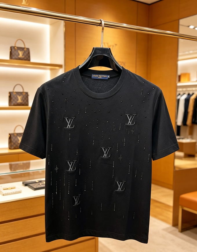 ルイ・ヴィトン マルチLVパッチ クリスタル コットン Tシャツ ブラック FS230 - 画像 (3)