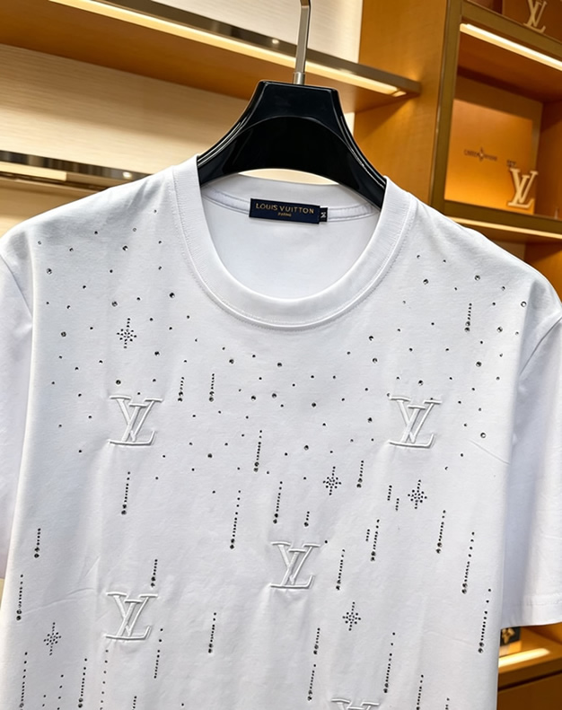 ルイ・ヴィトン マルチLVパッチ クリスタル コットン Tシャツ ホワイト FS231 - 画像 (4)