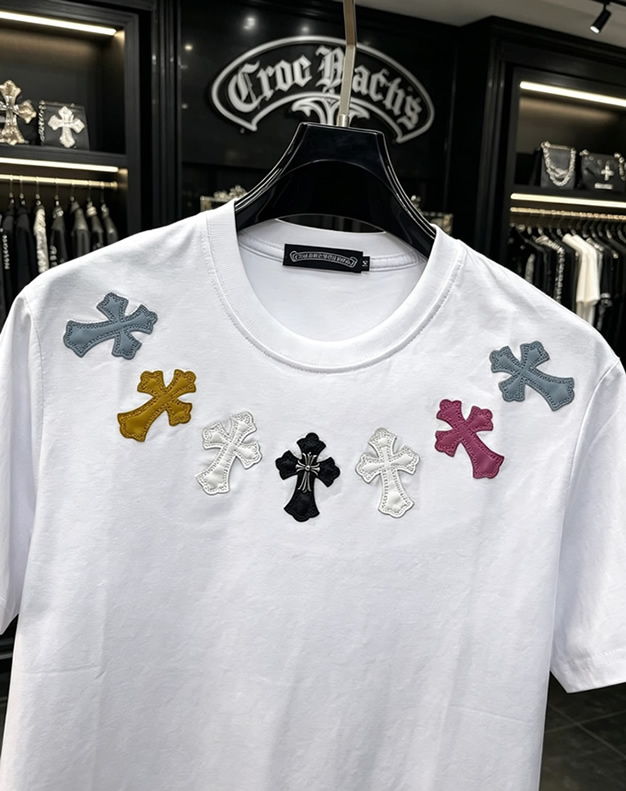 クロムハーツ マルチクロスパッチ コットン Tシャツ ホワイト FS233 - 画像 (3)