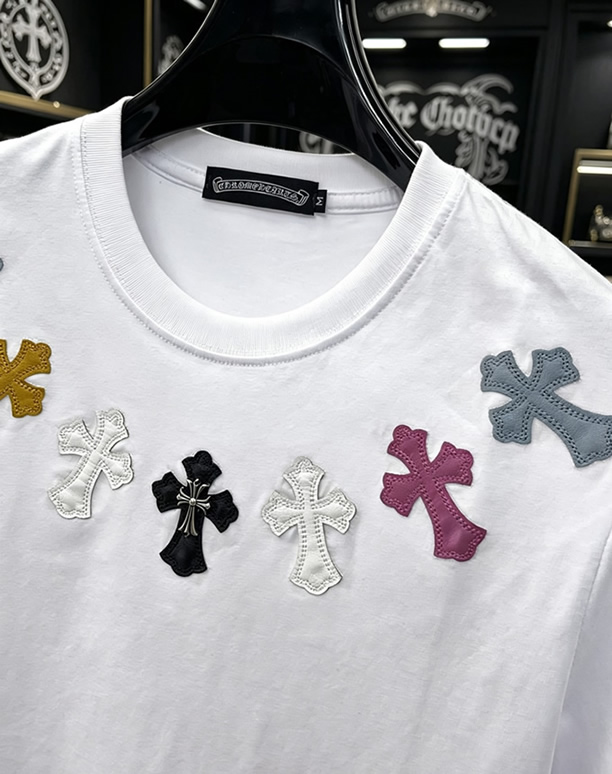 クロムハーツ マルチクロスパッチ コットン Tシャツ ホワイト FS233 - 画像 (4)