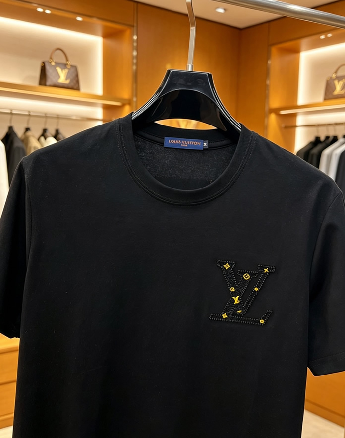ルイ・ヴィトン スタッズLVパッチ コットン Tシャツ ブラック FS234 - 画像 (3)