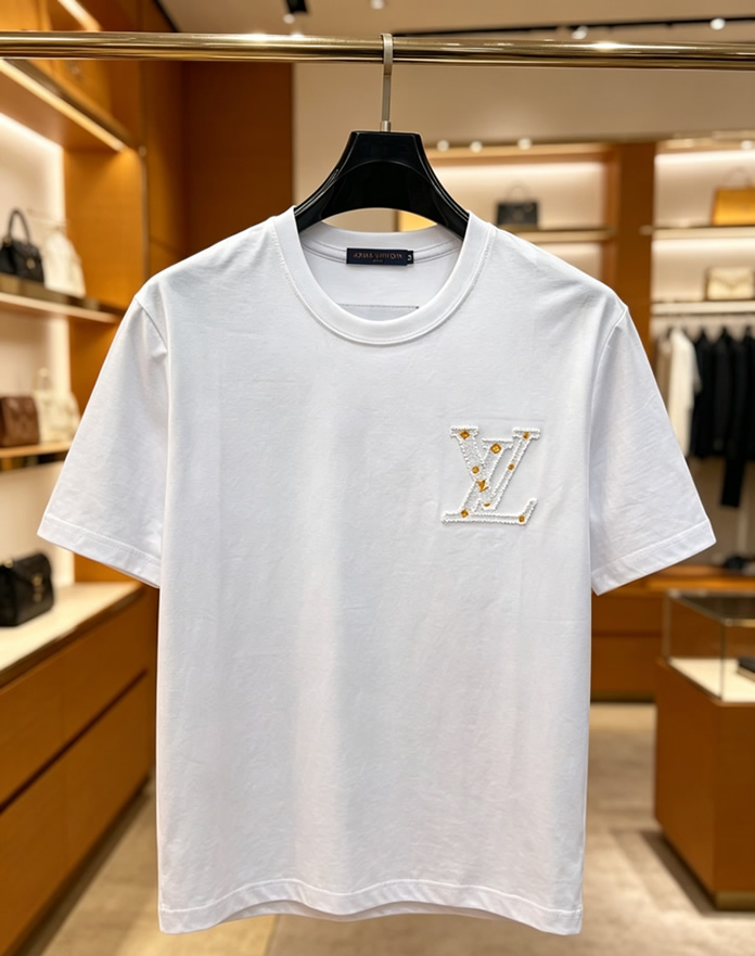 ルイ・ヴィトン スタッズLVパッチ コットン Tシャツ ホワイト FS235 - 画像 (2)