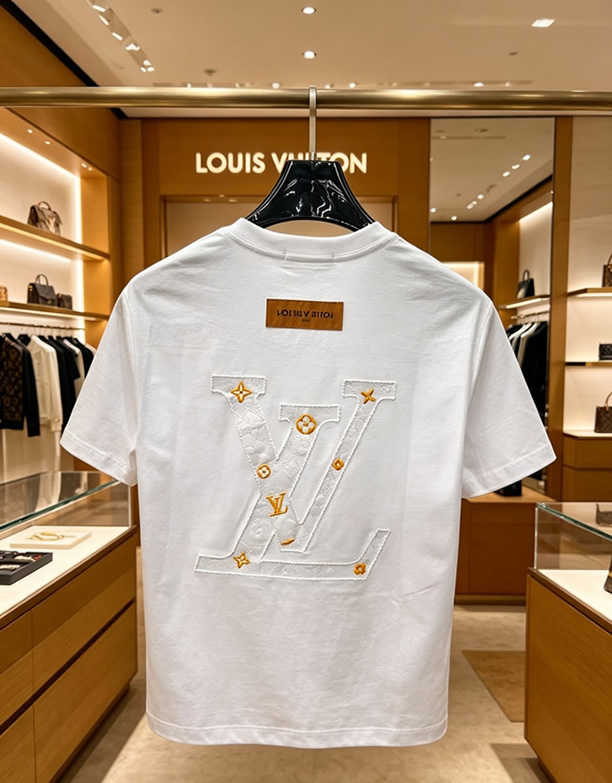 ルイ・ヴィトン スタッズLVパッチ コットン Tシャツ ホワイト FS235 - 画像 (4)