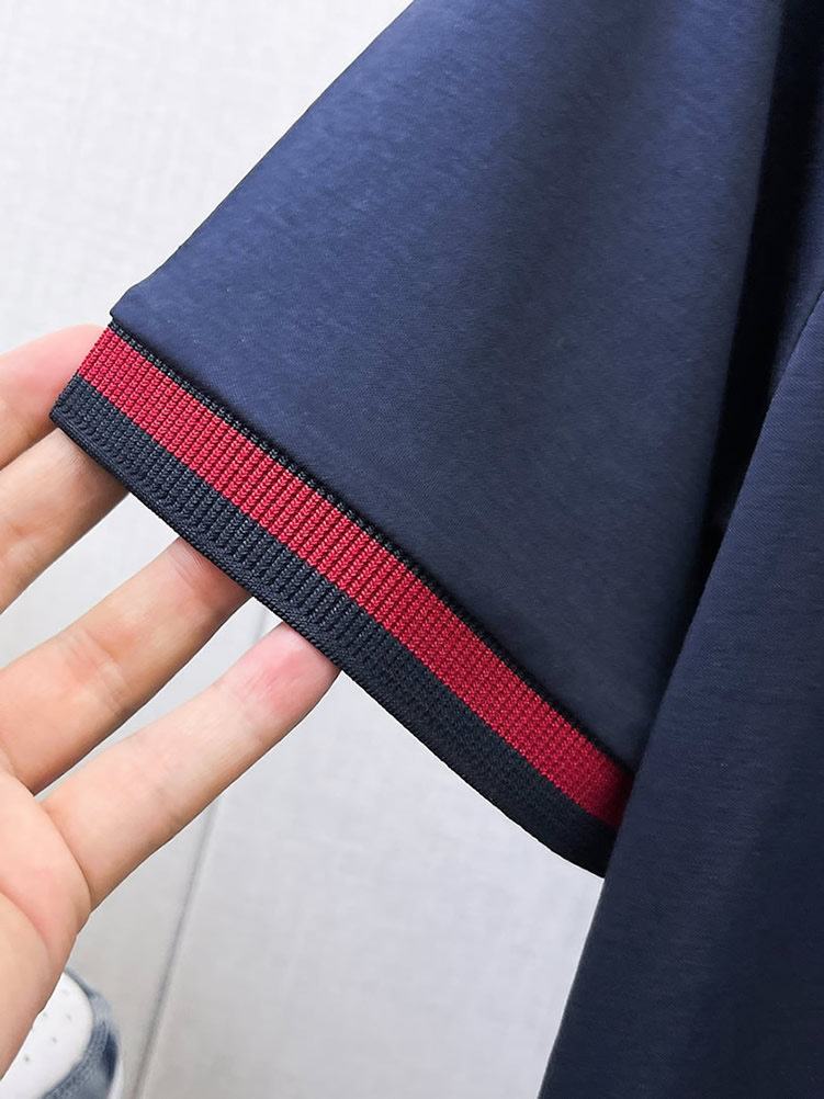 グッチ カラーブロック襟 ビー刺繍 コットン ポロシャツ ネイビー FS251 - 画像 (8)