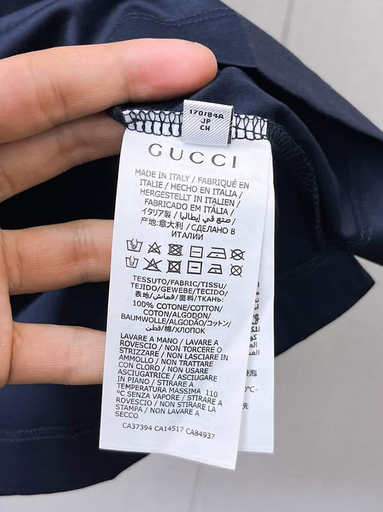 グッチ カラーブロック襟 ビー刺繍 コットン ポロシャツ ネイビー FS251 - 画像 (9)