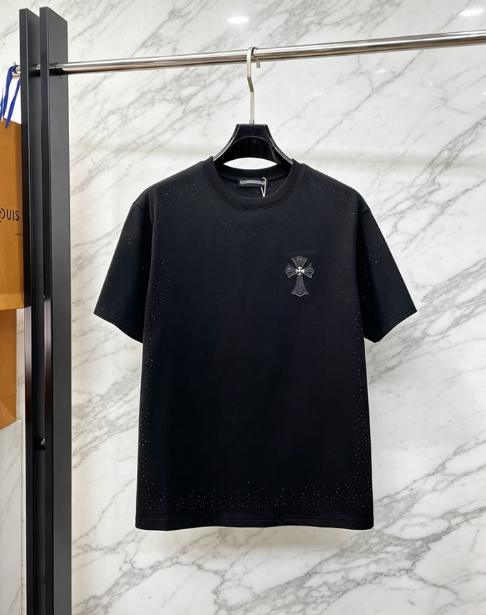 クロムハーツ ラインストーングラデーション コットン Tシャツ ブラック FS253
