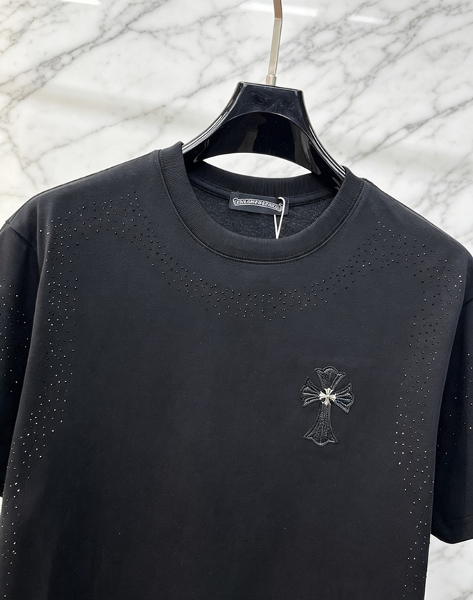 クロムハーツ ラインストーングラデーション コットン Tシャツ ブラック FS253 - 画像 (4)