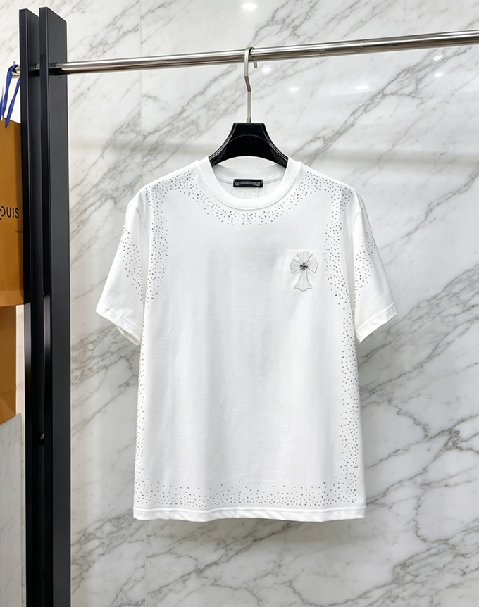 クロムハーツ ラインストーングラデーション コットン Tシャツ ホワイト FS254
