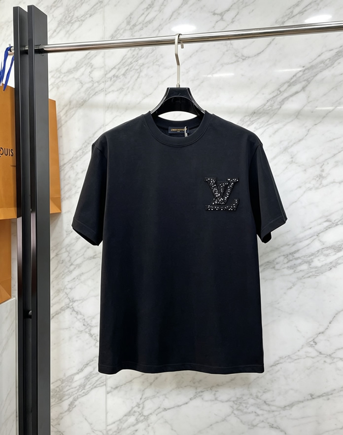 ルイ・ヴィトン 立体LVスタッズジャガード コットン Tシャツ ブラック FS255