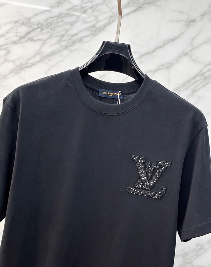 ルイ・ヴィトン 立体LVスタッズジャガード コットン Tシャツ ブラック FS255 - 画像 (2)