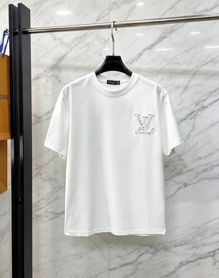 ルイ・ヴィトン 立体LVスタッズジャガード コットン Tシャツ ホワイト FS256