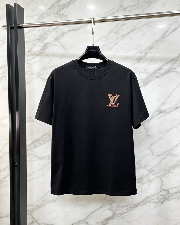 ルイ・ヴィトン 立体LVスタッズジャガード コットン Tシャツ ブラック FS259