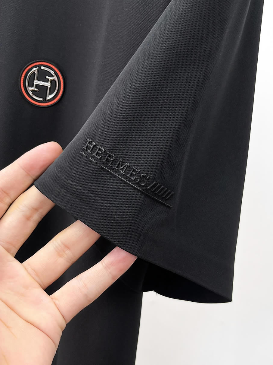 エルメス H刺繍リブ襟 コットン ポロシャツ ダークグレー FS261 - 画像 (7)