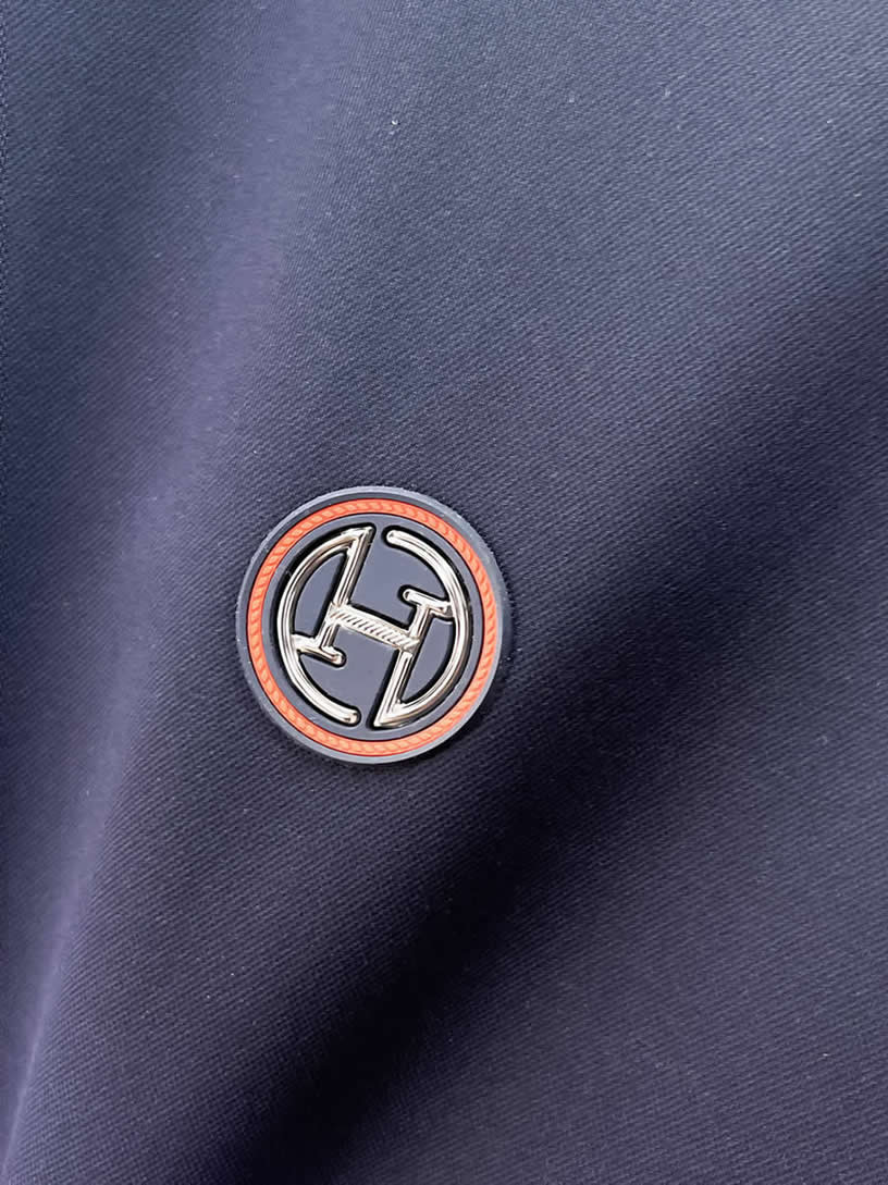 エルメス H刺繍リブ襟 コットン ポロシャツ ネイビー FS262 - 画像 (9)
