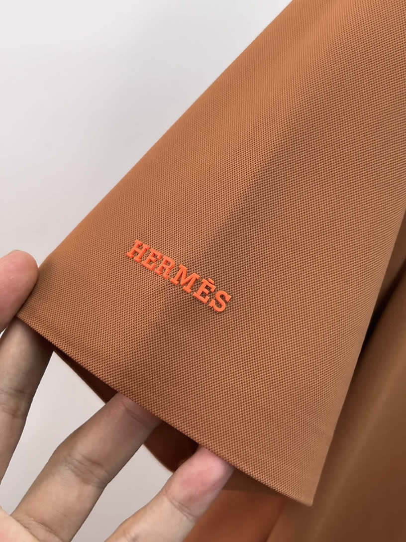 エルメス H刺繍リブ襟 コットン ポロシャツ ブラウン FS263 - 画像 (6)