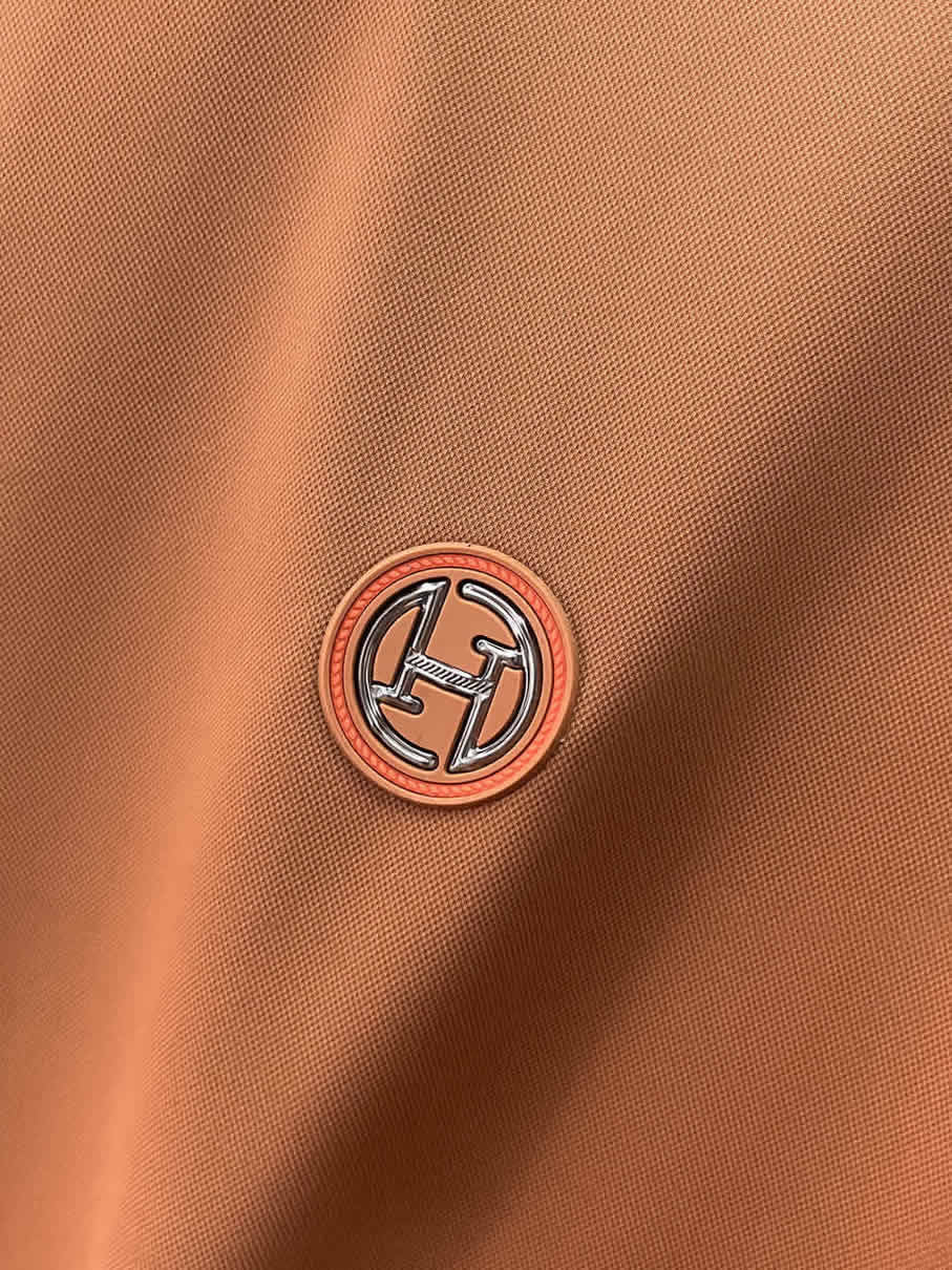 エルメス H刺繍リブ襟 コットン ポロシャツ ブラウン FS263 - 画像 (8)