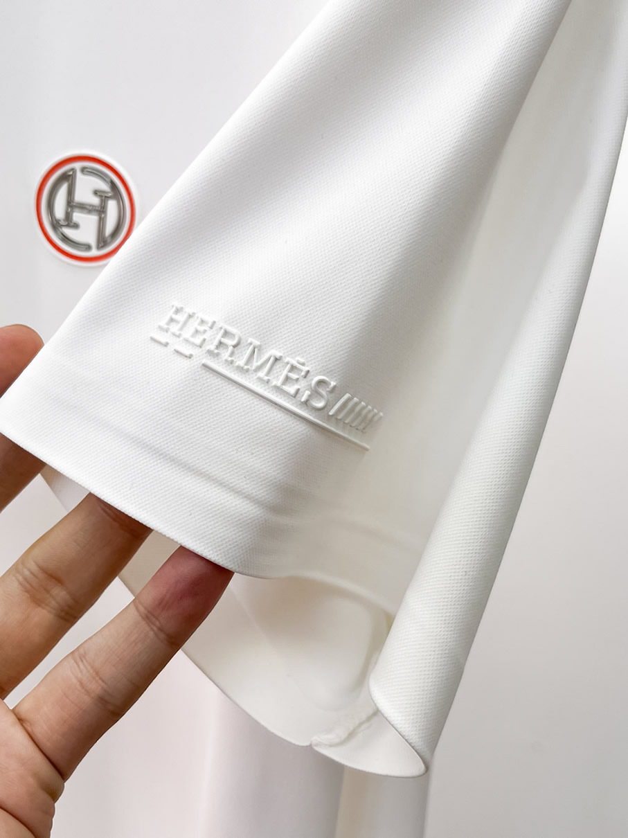 エルメス H刺繍リブ襟 コットン ポロシャツ ホワイト FS264 - 画像 (7)