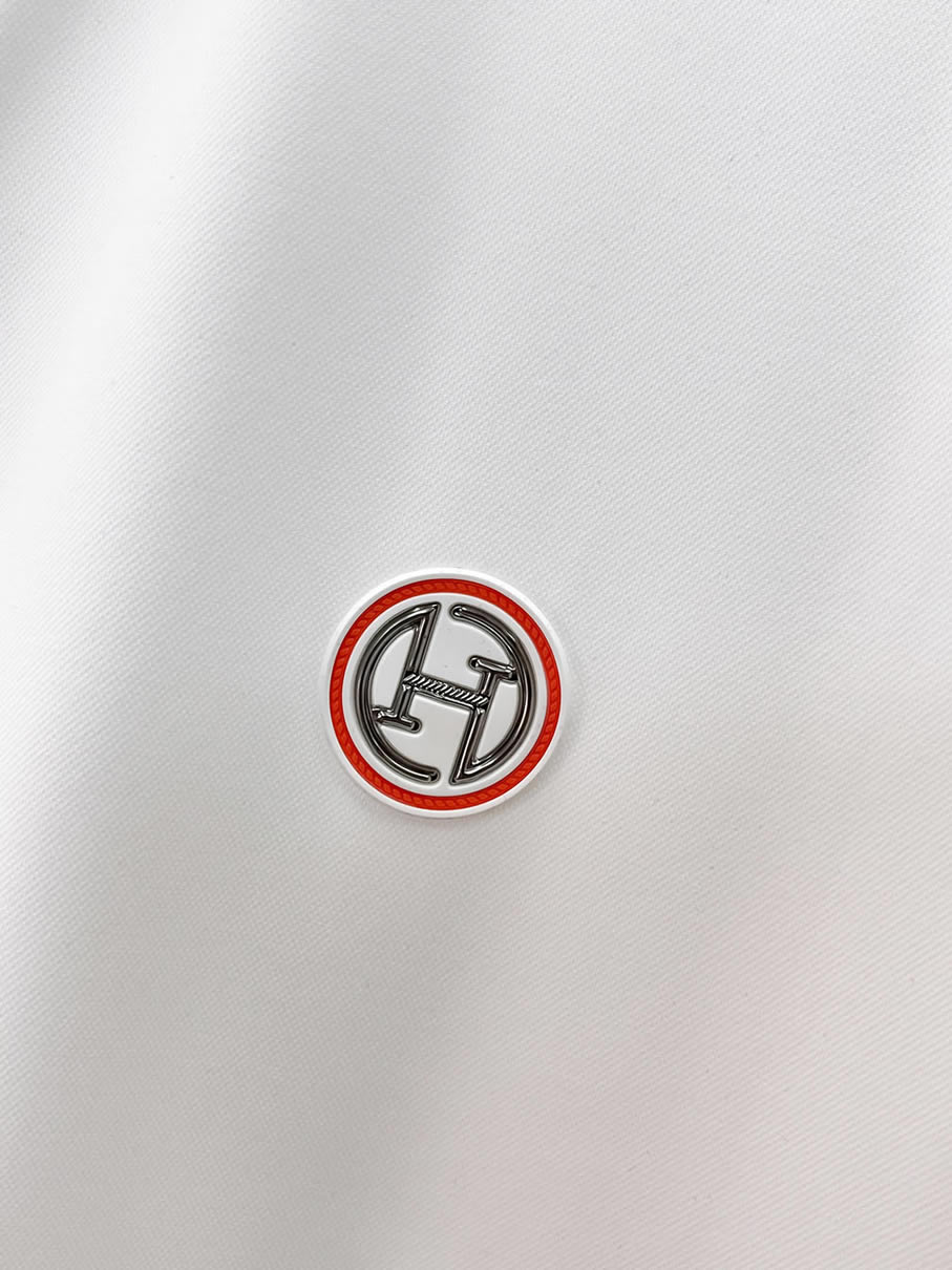 エルメス H刺繍リブ襟 コットン ポロシャツ ホワイト FS264 - 画像 (9)