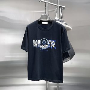 モンクレール パームツリー＆マウンテン ロゴ コットン Tシャツ ネイビー FS273