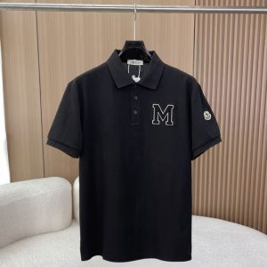 モンクレール カレッジ風「M」刺しゅう コットン ポロシャツ ブラック FS287