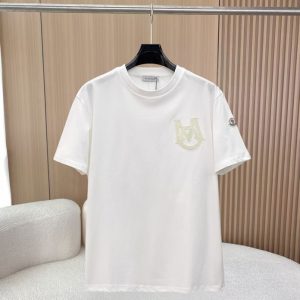 モンクレール モノグラム「M」刺しゅう コットン Tシャツ ホワイト FS290
