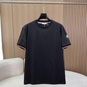 モンクレール トリコロールライン コットン Tシャツ ブラック FS293