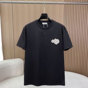 モンクレール ダブルロゴワッペン Vガゼット コットン Tシャツ ブラック FS296