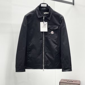 モンクレール 胸ポケット ロゴワッペン ナイロン シャツジャケット ブラック FS308