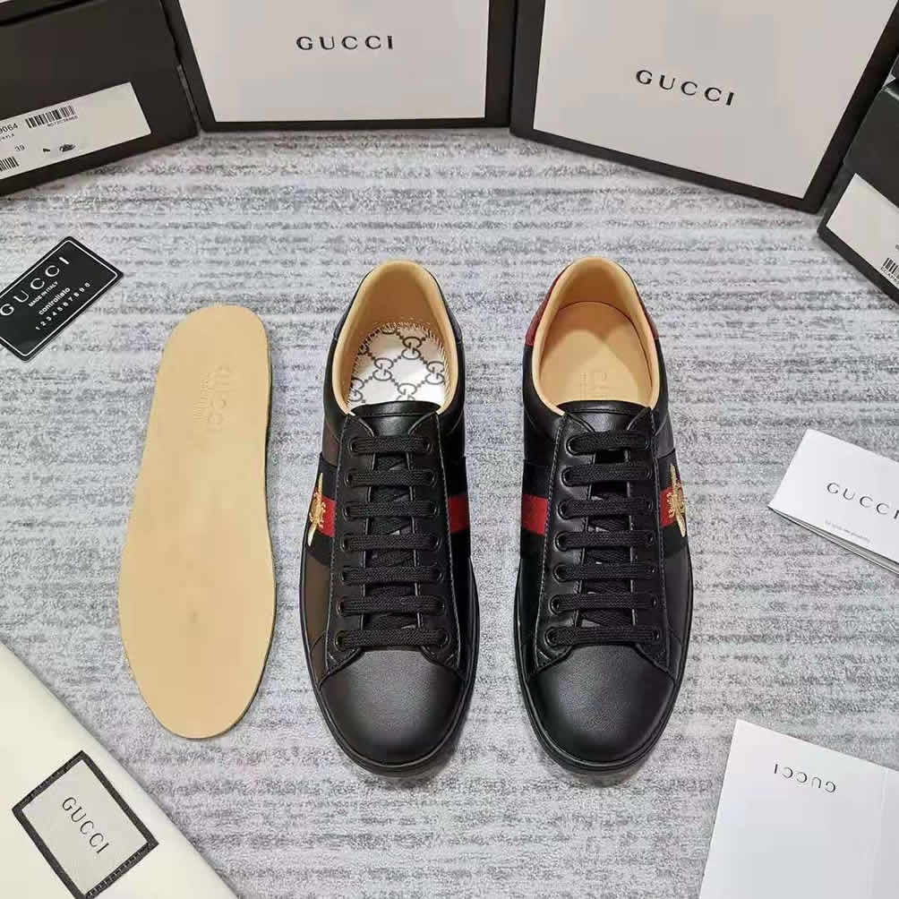 グッチ ゴールドビー ウェブストライプ レザー スニーカー ブラック shoes308 - 画像 (8)