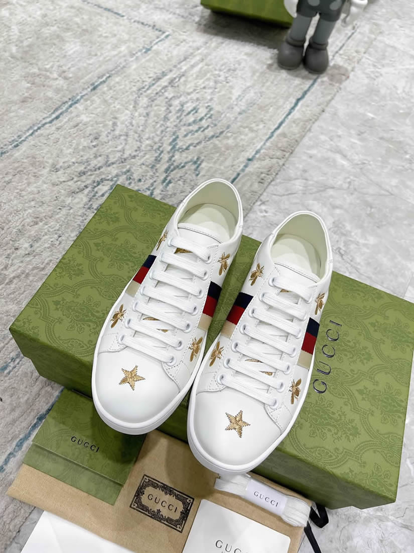 グッチ ゴールドビー スター ウェブストライプ レザー スニーカー ホワイト shoes309 - 画像 (2)