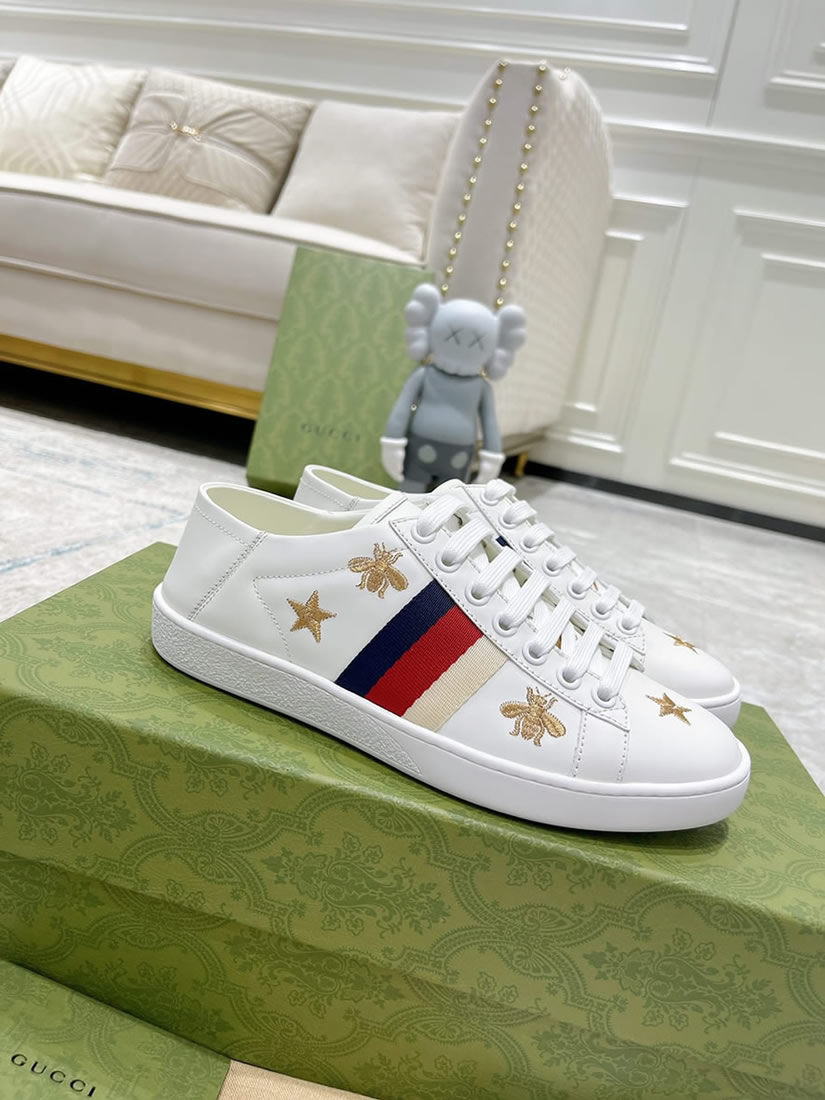 グッチ ゴールドビー スター ウェブストライプ レザー スニーカー ホワイト shoes309 - 画像 (3)