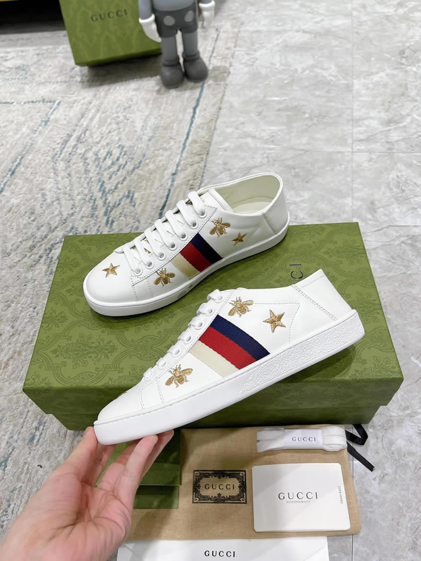 グッチ ゴールドビー スター ウェブストライプ レザー スニーカー ホワイト shoes309 - 画像 (5)