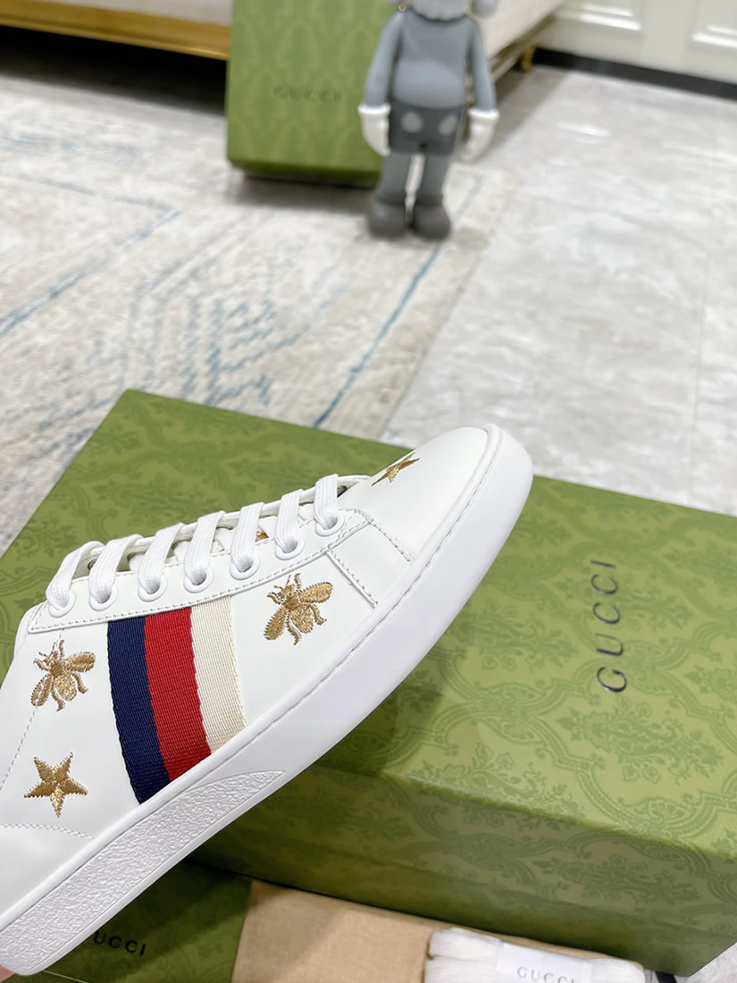 グッチ ゴールドビー スター ウェブストライプ レザー スニーカー ホワイト shoes309 - 画像 (7)