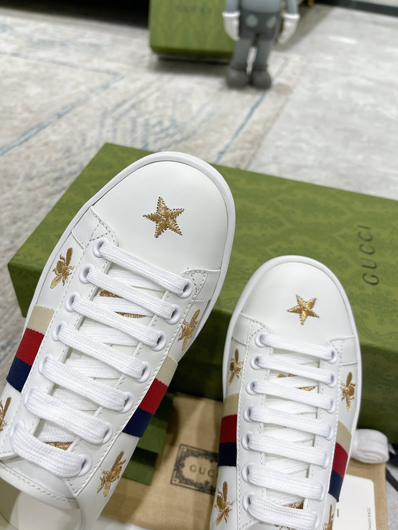 グッチ ゴールドビー スター ウェブストライプ レザー スニーカー ホワイト shoes309 - 画像 (8)