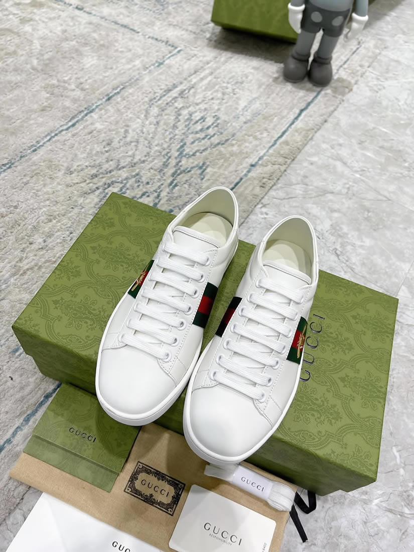 グッチ ゴールドビー ウェブストライプ レザー スニーカー ホワイト shoes310 - 画像 (2)