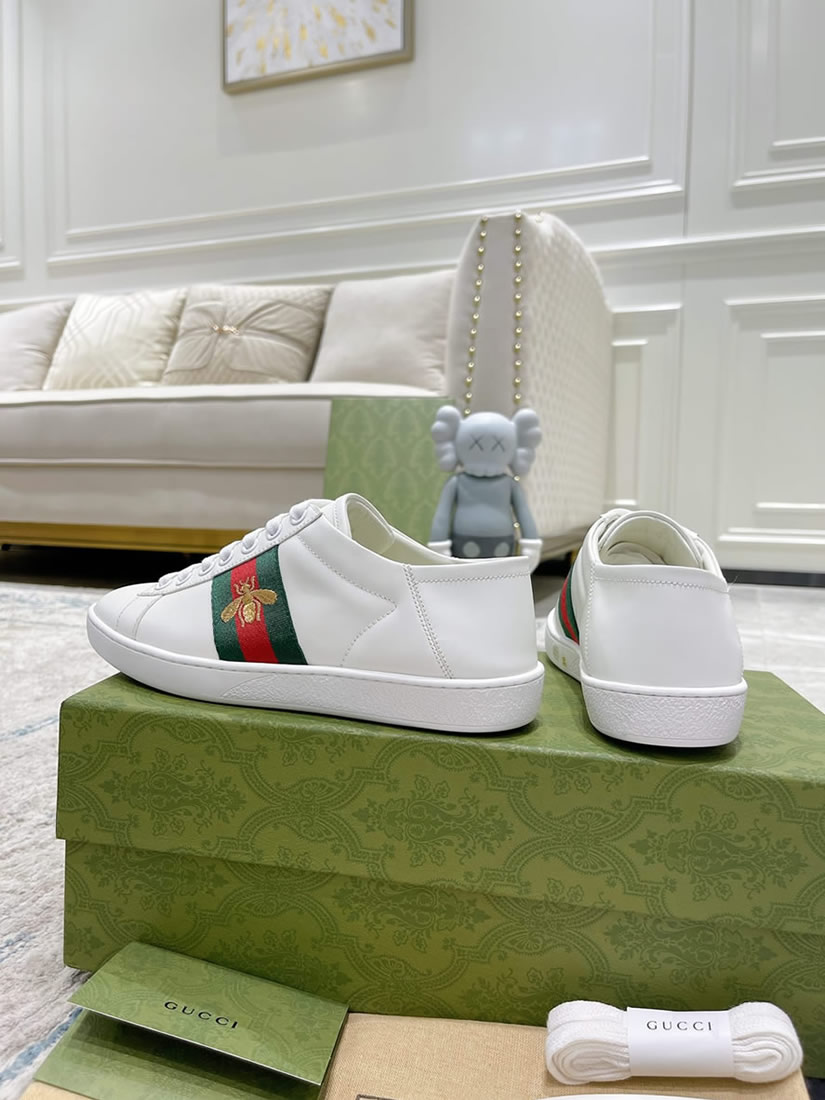グッチ ゴールドビー ウェブストライプ レザー スニーカー ホワイト shoes310 - 画像 (4)