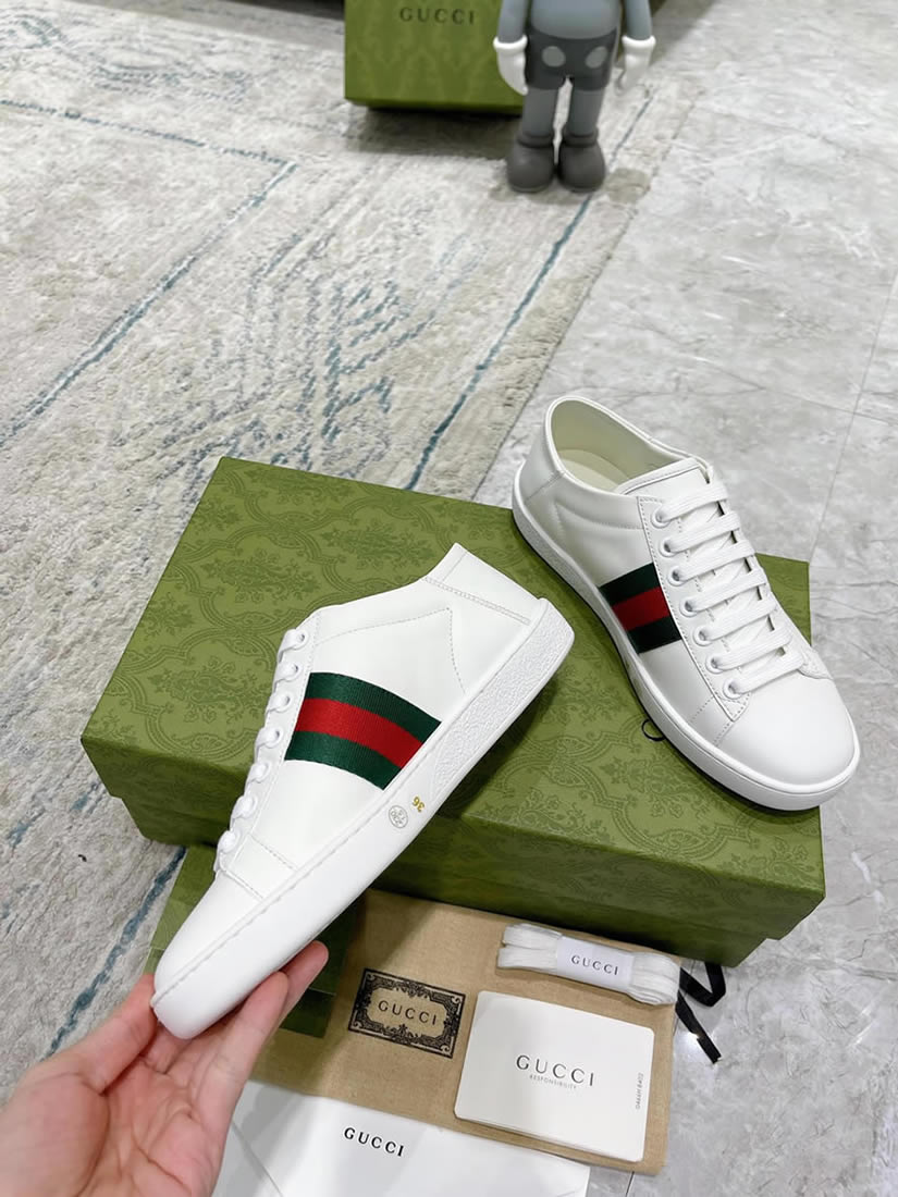グッチ ゴールドビー ウェブストライプ レザー スニーカー ホワイト shoes310 - 画像 (6)
