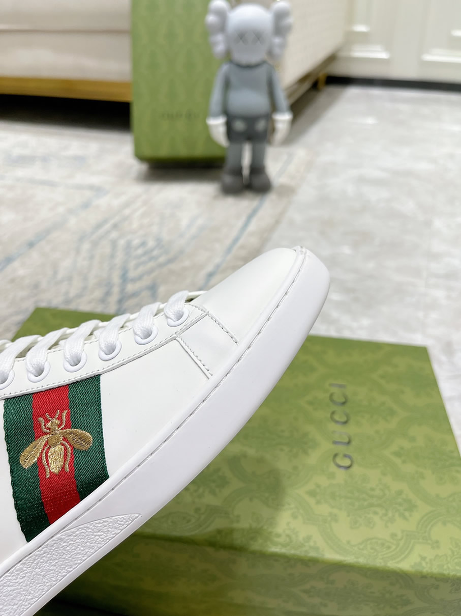 グッチ ゴールドビー ウェブストライプ レザー スニーカー ホワイト shoes310 - 画像 (8)