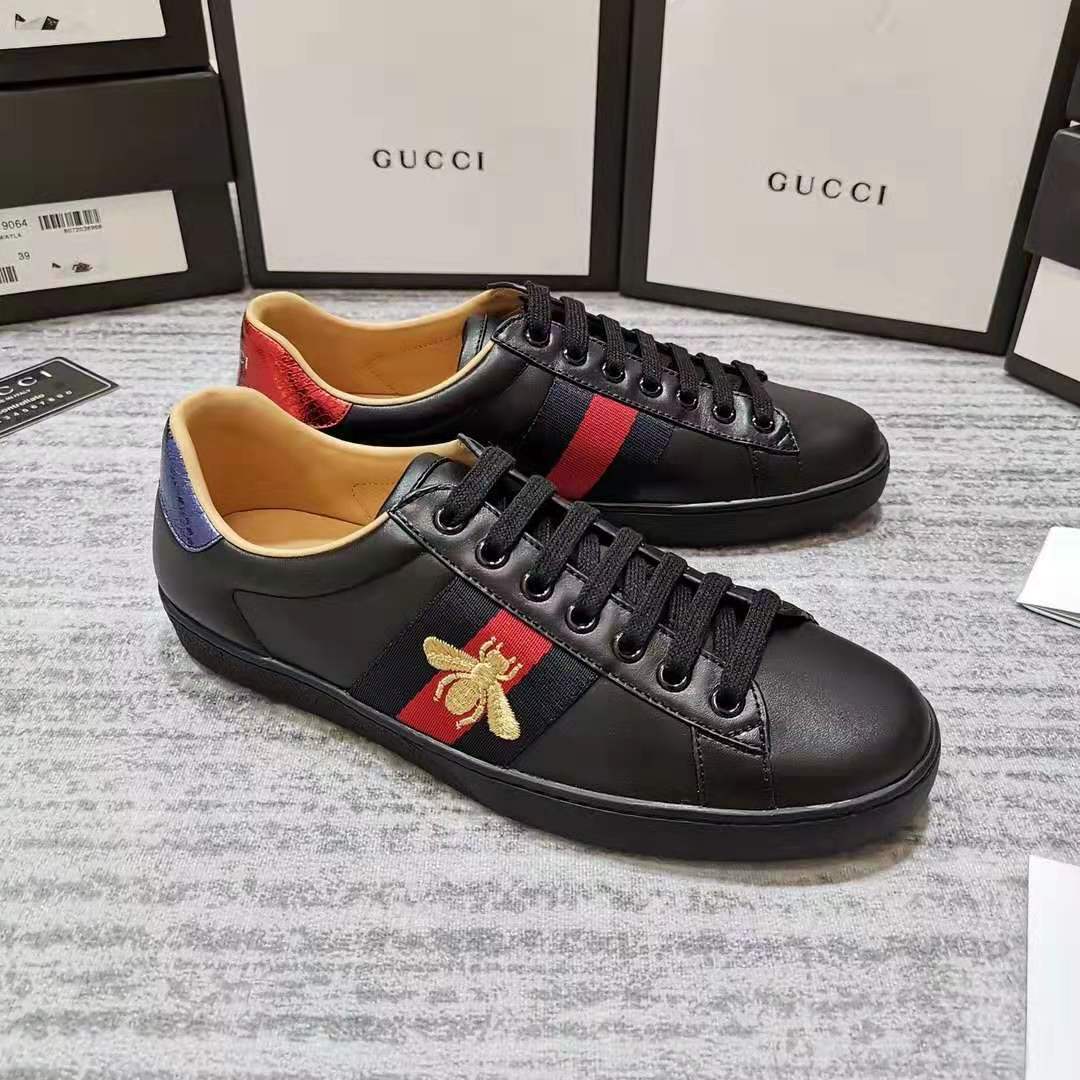 グッチ ゴールドビー ウェブストライプ レザー スニーカー ブラック shoes311