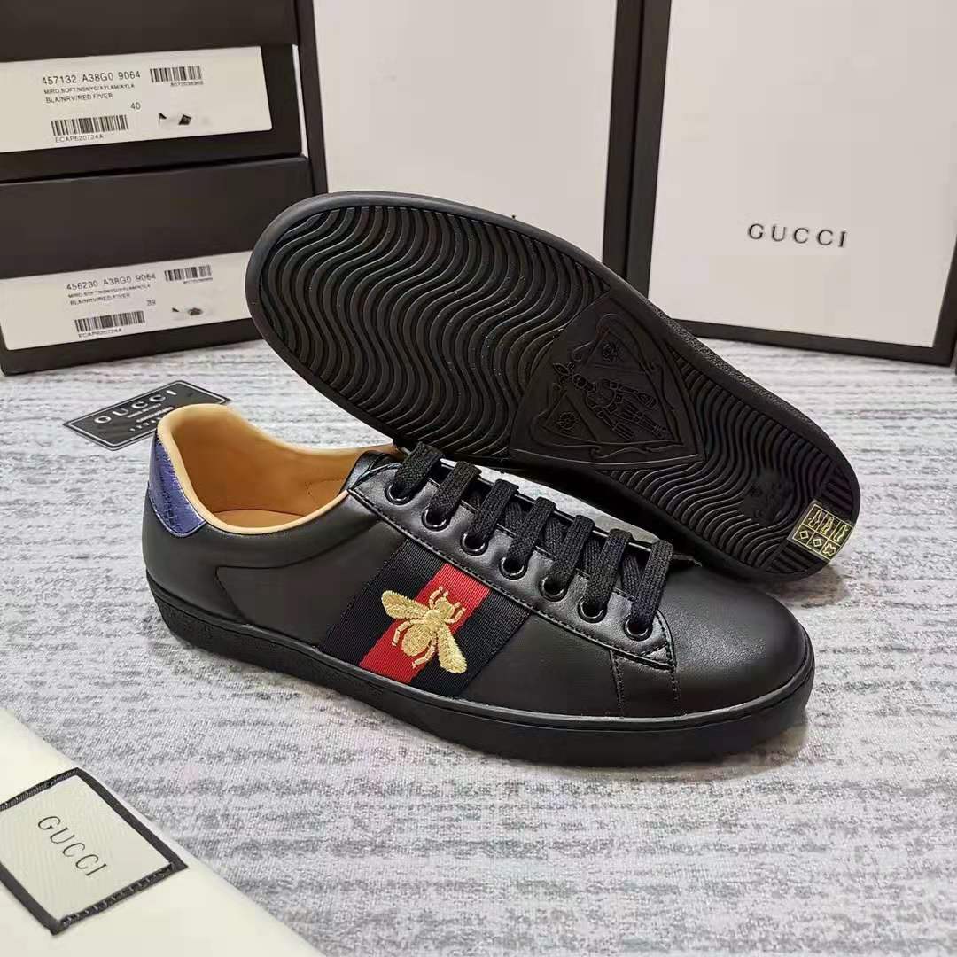 グッチ ゴールドビー ウェブストライプ レザー スニーカー ブラック shoes311 - 画像 (2)