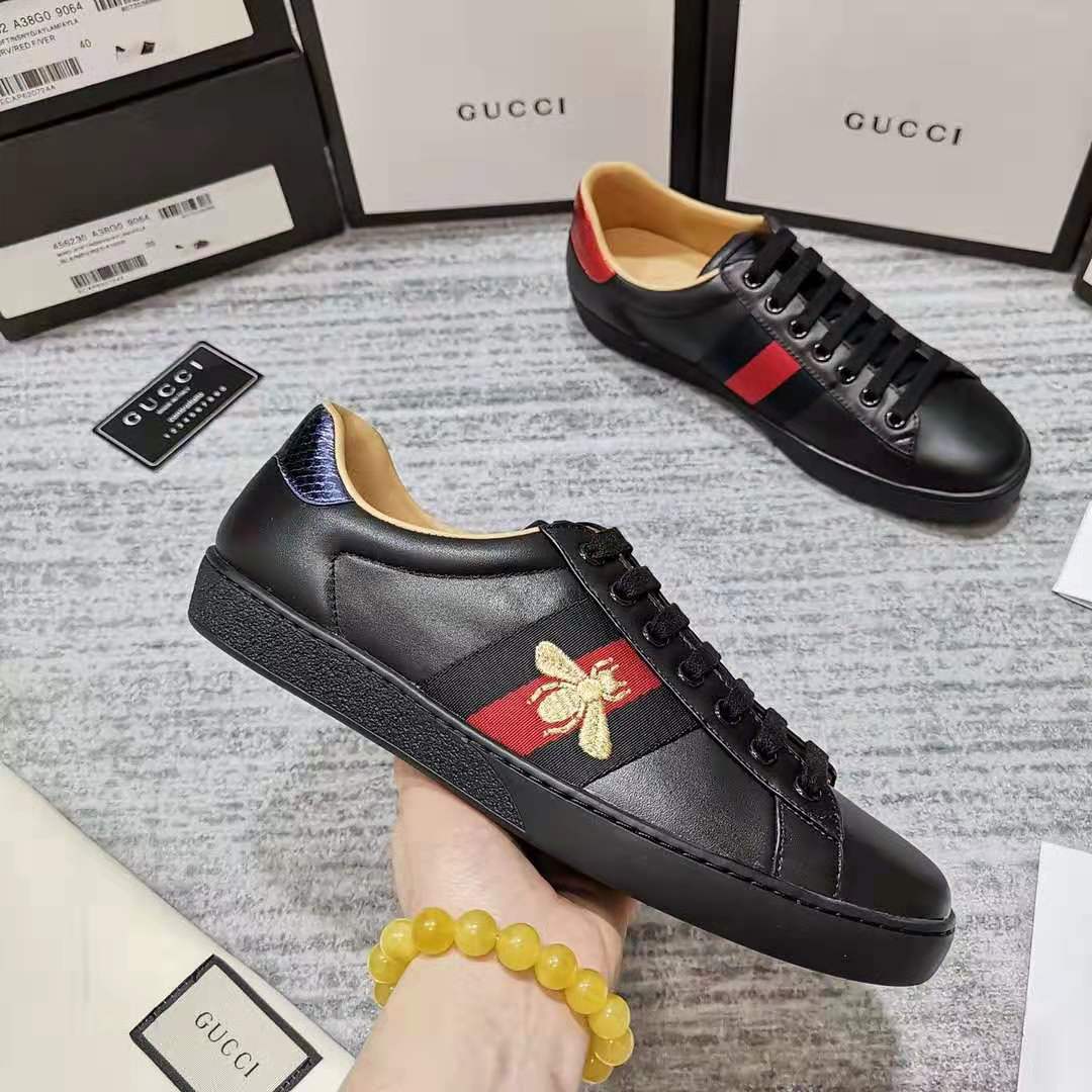 グッチ ゴールドビー ウェブストライプ レザー スニーカー ブラック shoes311 - 画像 (4)