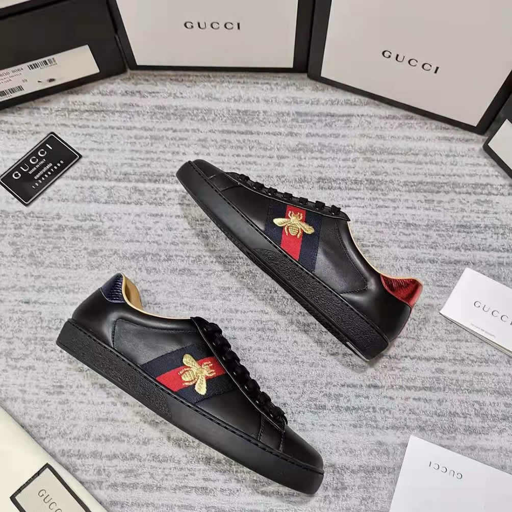 グッチ ゴールドビー ウェブストライプ レザー スニーカー ブラック shoes311 - 画像 (6)