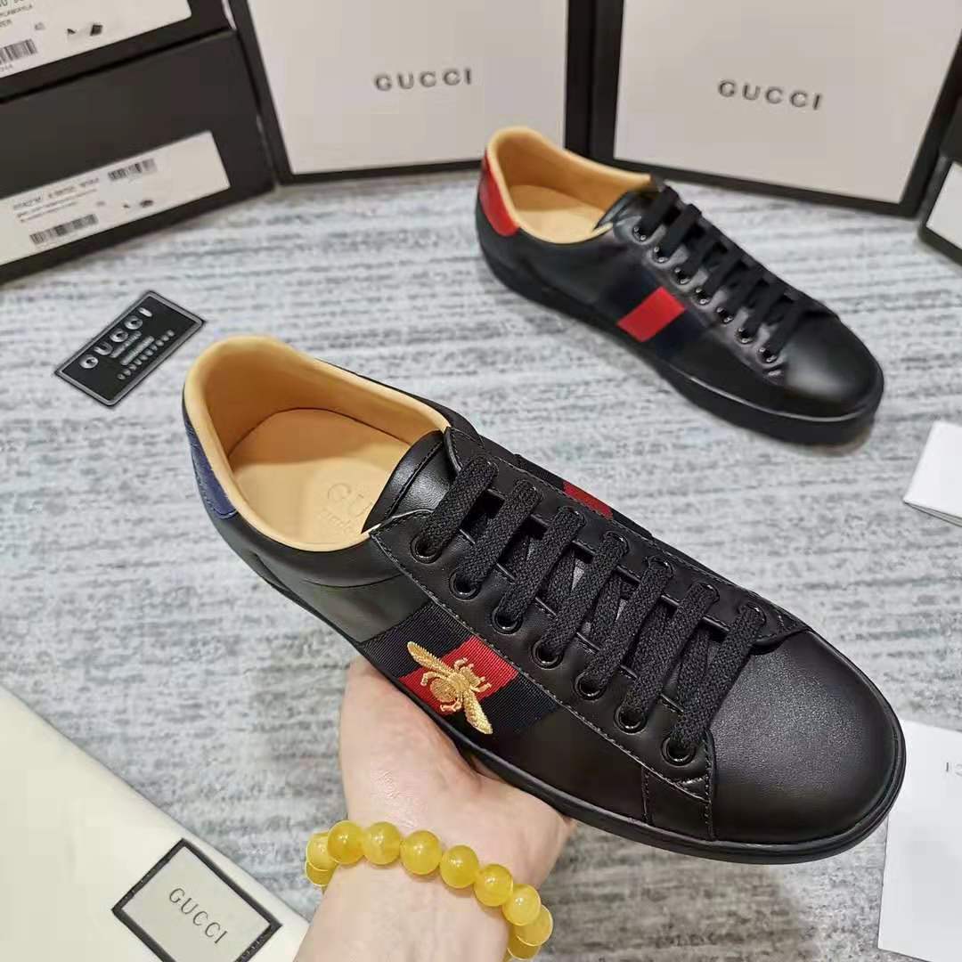 グッチ ゴールドビー ウェブストライプ レザー スニーカー ブラック shoes311 - 画像 (7)