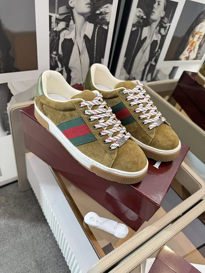 グッチ スエード ウェブストライプ スニーカー ブラウン shoes316 - 画像 (3)