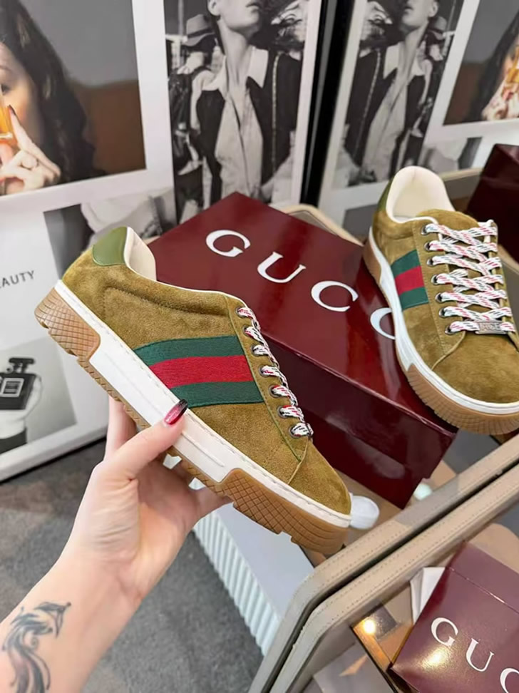 グッチ スエード ウェブストライプ スニーカー ブラウン shoes316 - 画像 (4)