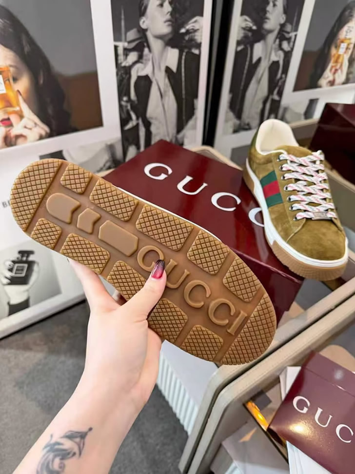 グッチ スエード ウェブストライプ スニーカー ブラウン shoes316 - 画像 (8)