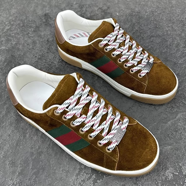 グッチ スエード ウェブストライプ スニーカー ブラウン shoes317 - 画像 (2)
